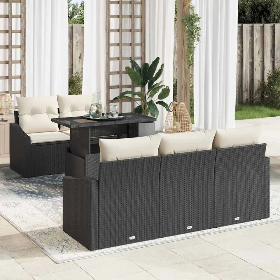 Ensemble de canapé de jardin 6 pcs Noir Poly rotin