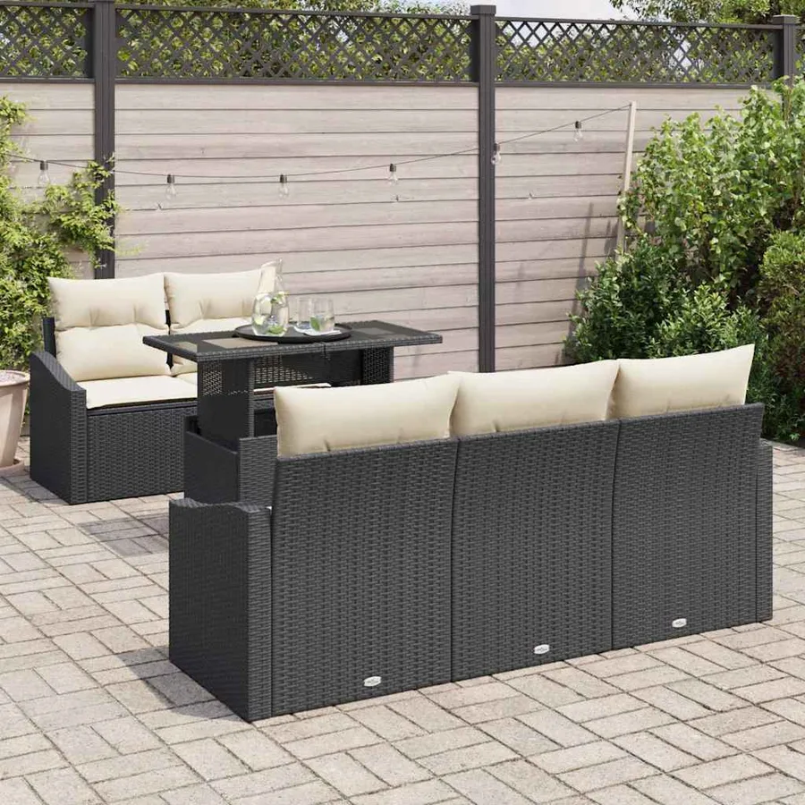Ensemble de canapé de jardin 6 pcs Noir Poly rotin - 3