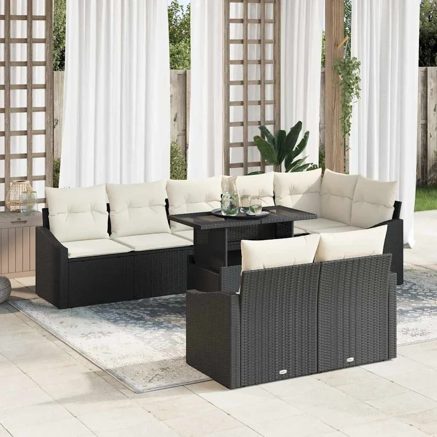 Ensemble de canapé de jardin avec coussin 9 pcs Noir et Crème