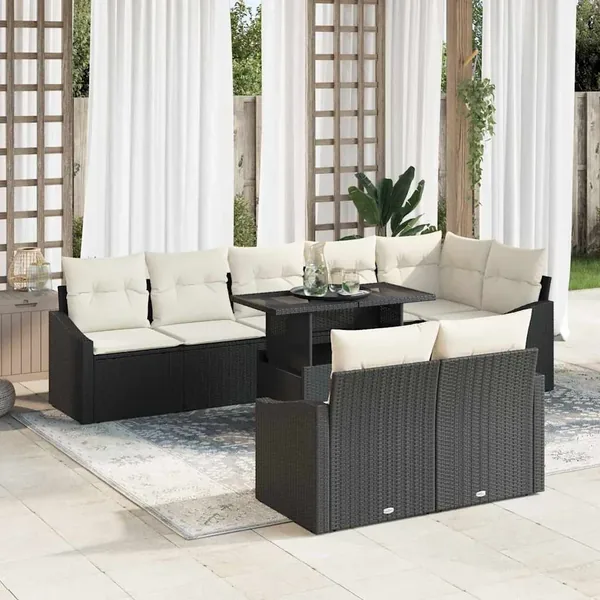 Ensemble de canapé de jardin avec coussin 9 pcs Noir et Crème