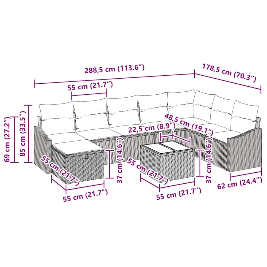 Ensemble de Canapés avec coussin 8 pcs polyrotin - 15