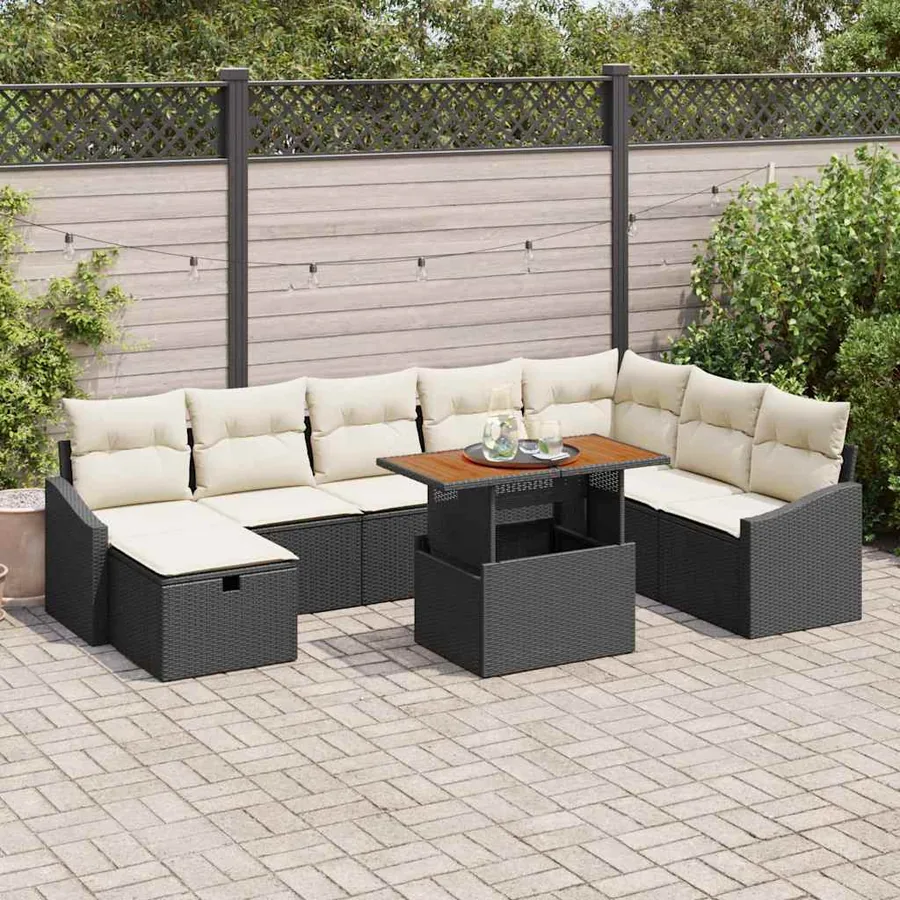 Ensemble de canapé de jardin 9 pcs Noir polyrotin