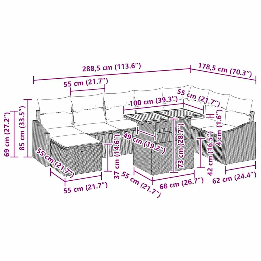 Ensemble de canapé de jardin 9 pcs Noir polyrotin - 17