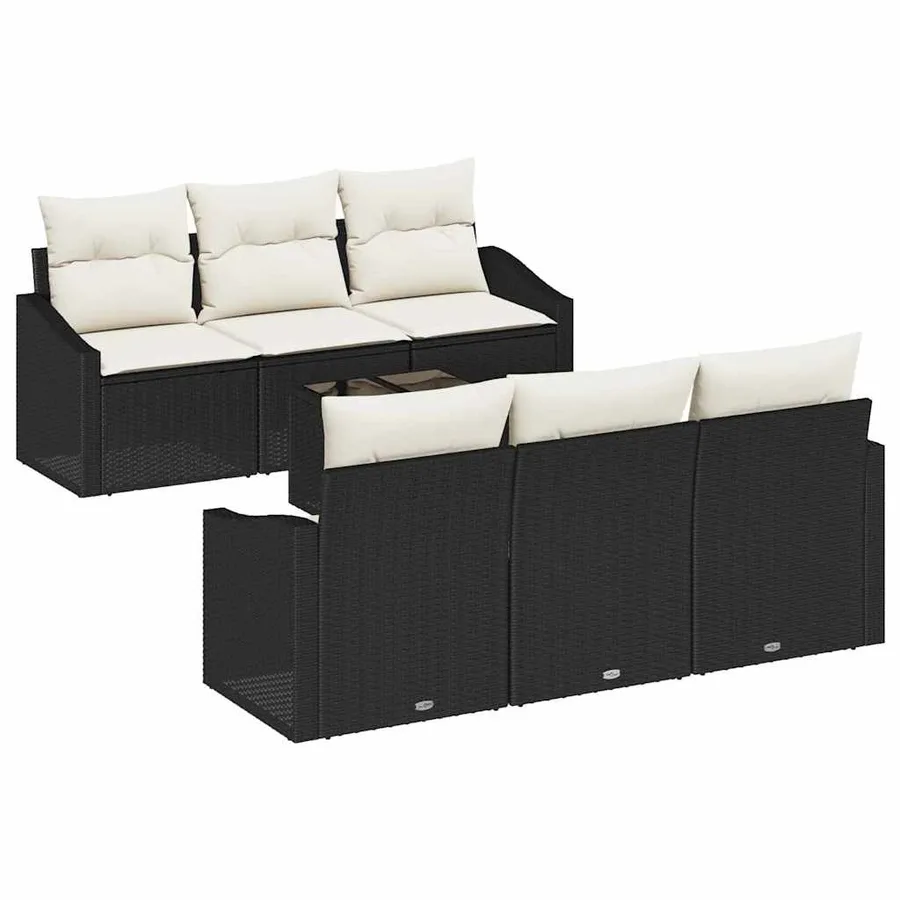 Ensemble de Canapés avec coussin 7 pcs Noir et Crème polyrotin - 2