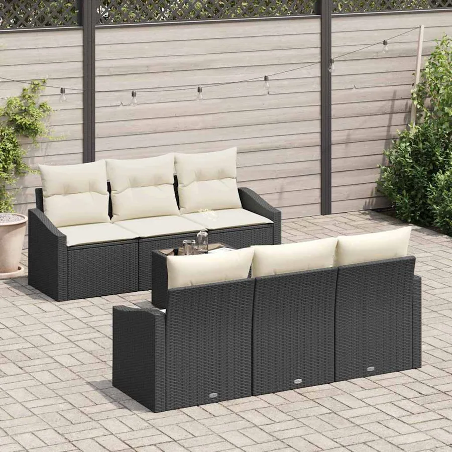 Ensemble de Canapés avec coussin 7 pcs Noir et Crème polyrotin - 3