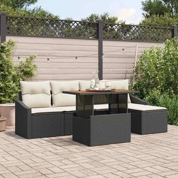Ensemble de canapé de jardin 6 pcs Noir Poly rotin