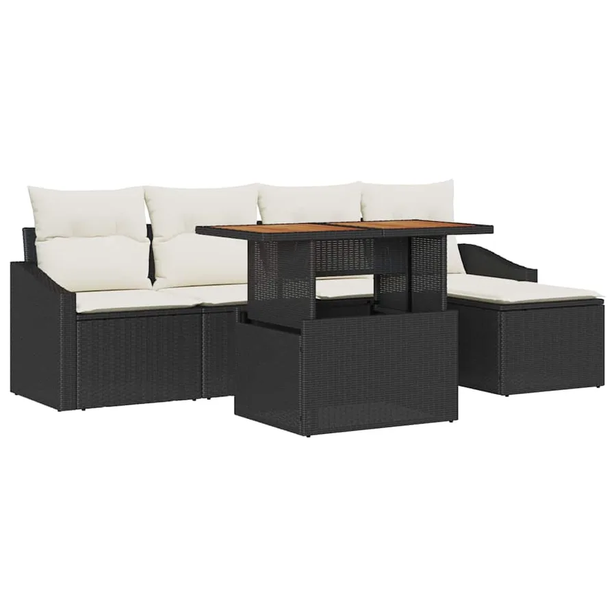 Ensemble de canapé de jardin 6 pcs Noir Poly rotin - 2