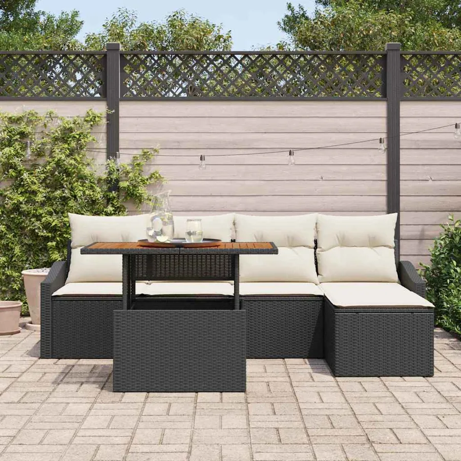 Ensemble de canapé de jardin 6 pcs Noir Poly rotin - 3