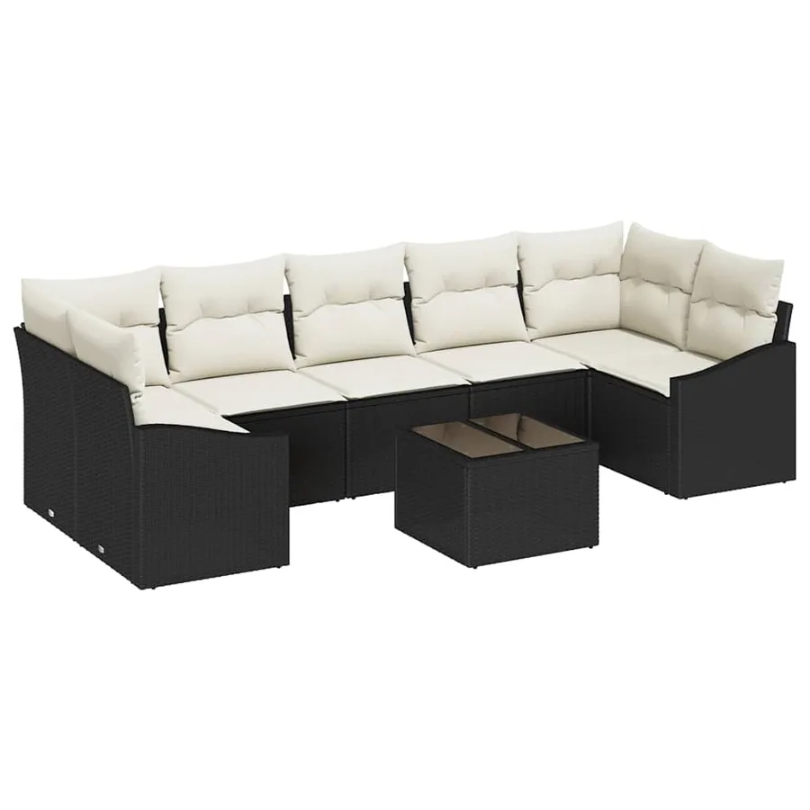 Ensemble de Canapés avec coussin 8 pcs Noir et Crème polyrotin - 2