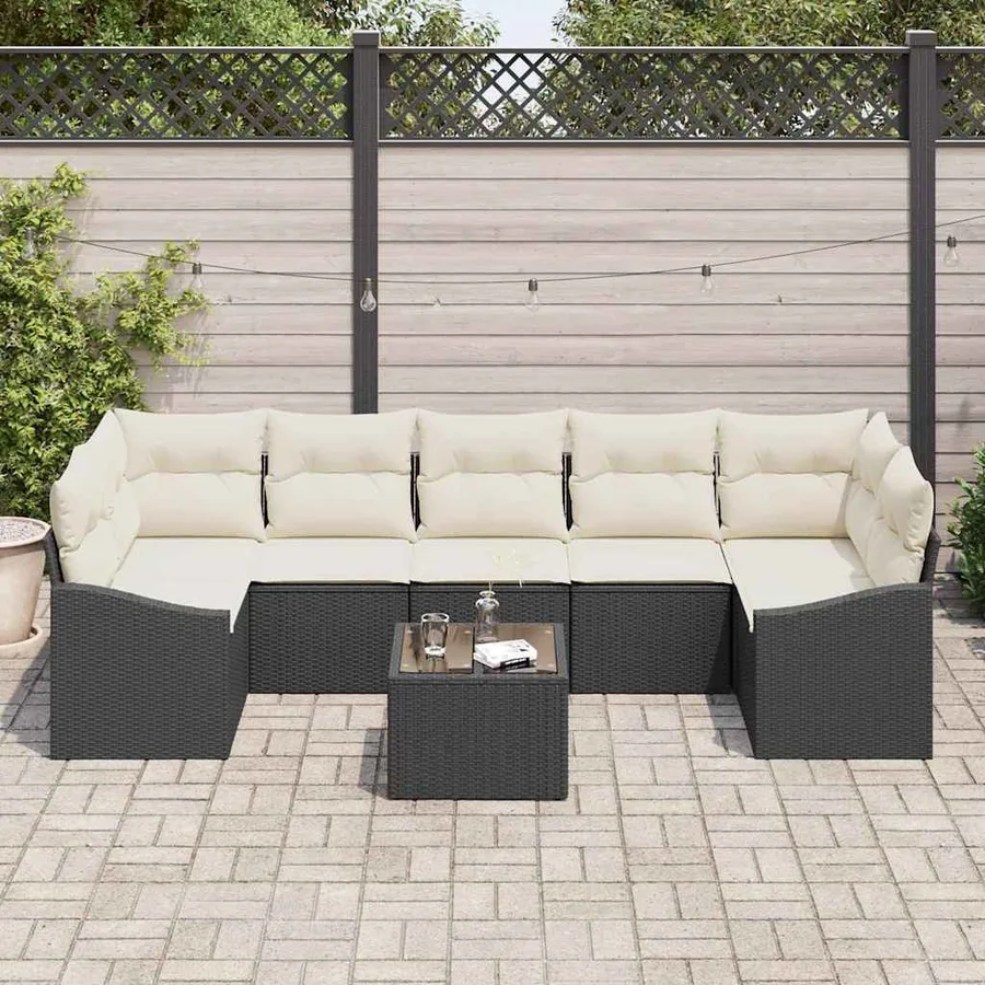 Ensemble de Canapés avec coussin 8 pcs Noir et Crème polyrotin - 3