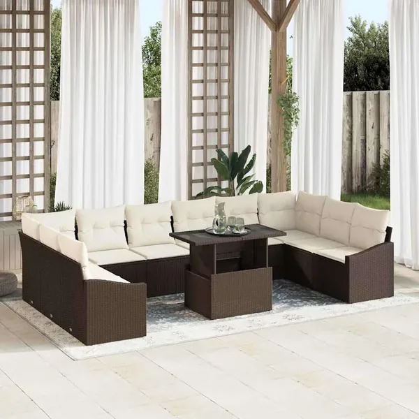 Ensemble de canapé de jardin Réglable 11 pcs Marron et Crème