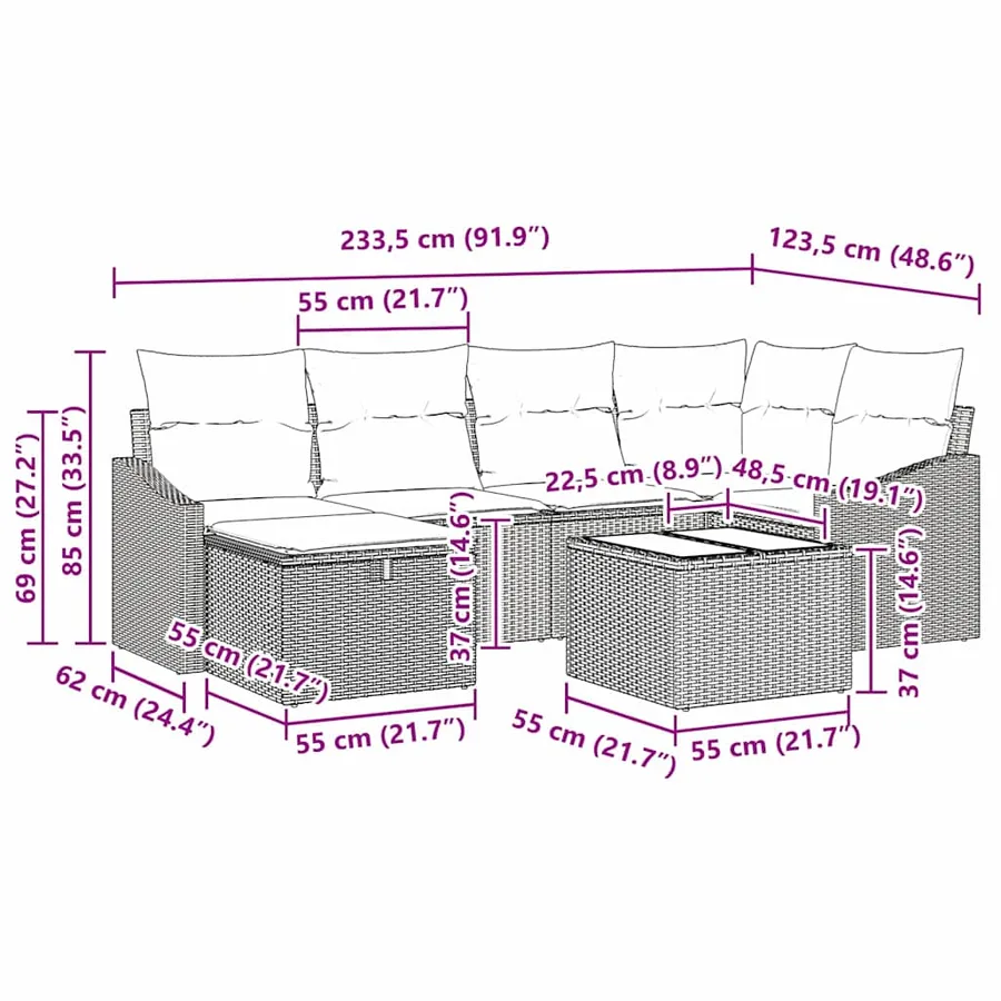 Ensemble de Canapés avec coussin 6 pcs polyrotin - 15