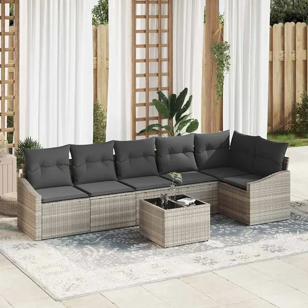 Ensemble de canapé de jardin 7 pcs Gris clair polyrotin