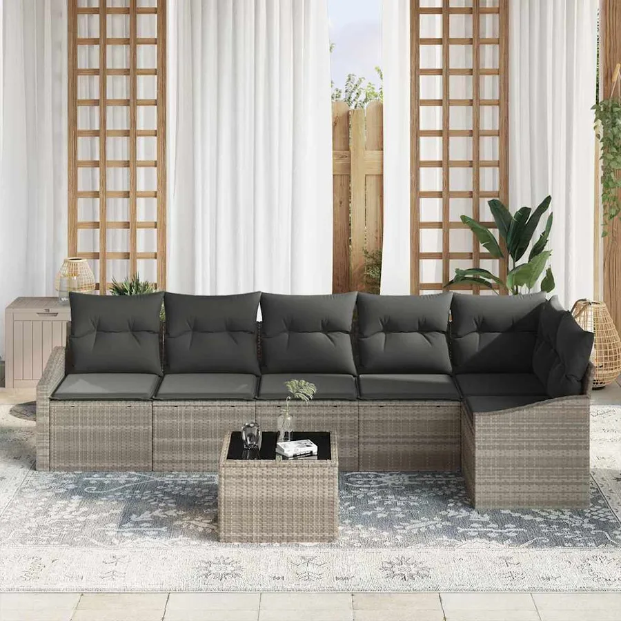 Ensemble de canapé de jardin 7 pcs Gris clair polyrotin - 3