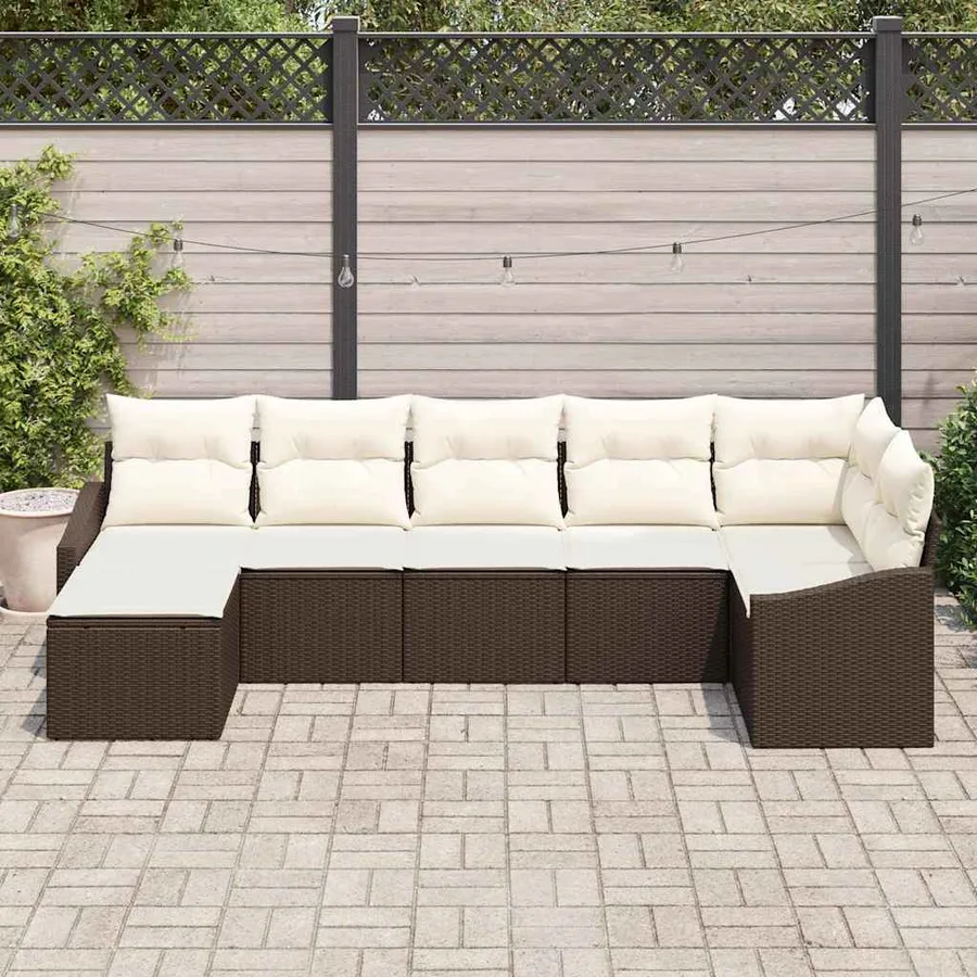 Ensemble de canapé de jardin 7 pcs Marron et Crème polyrotin - 3