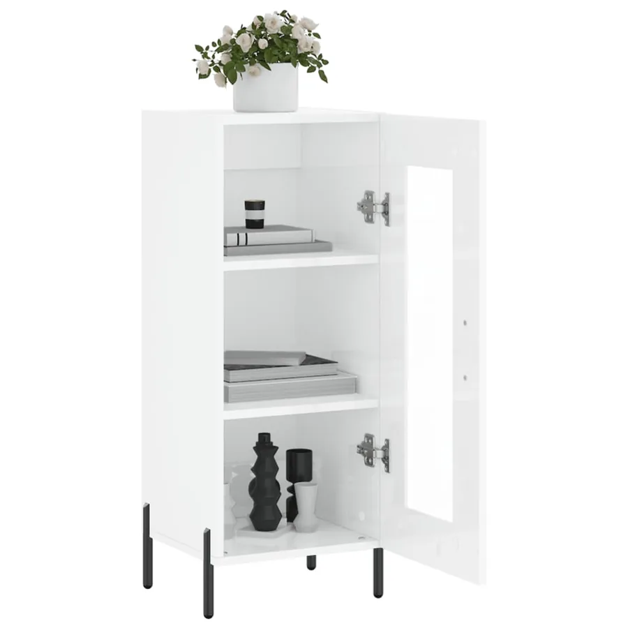 Buffet Blanc brillant 34,5x34x90 cm Bois d'ingénierie - 4