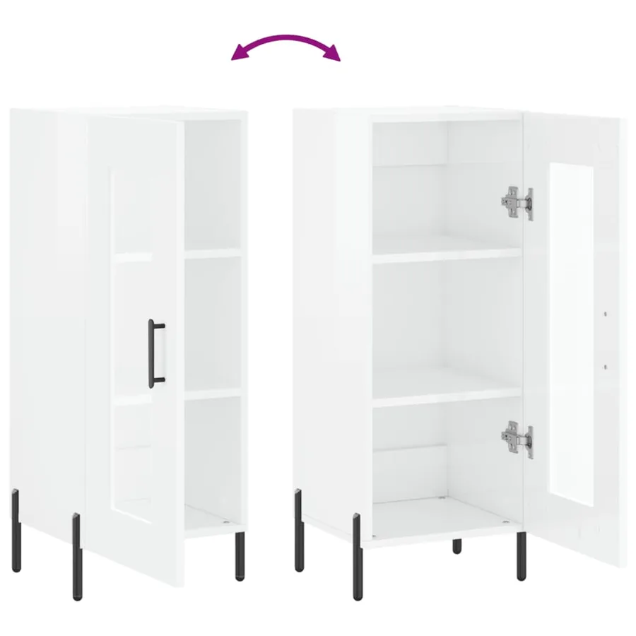 Buffet Blanc brillant 34,5x34x90 cm Bois d'ingénierie - 9
