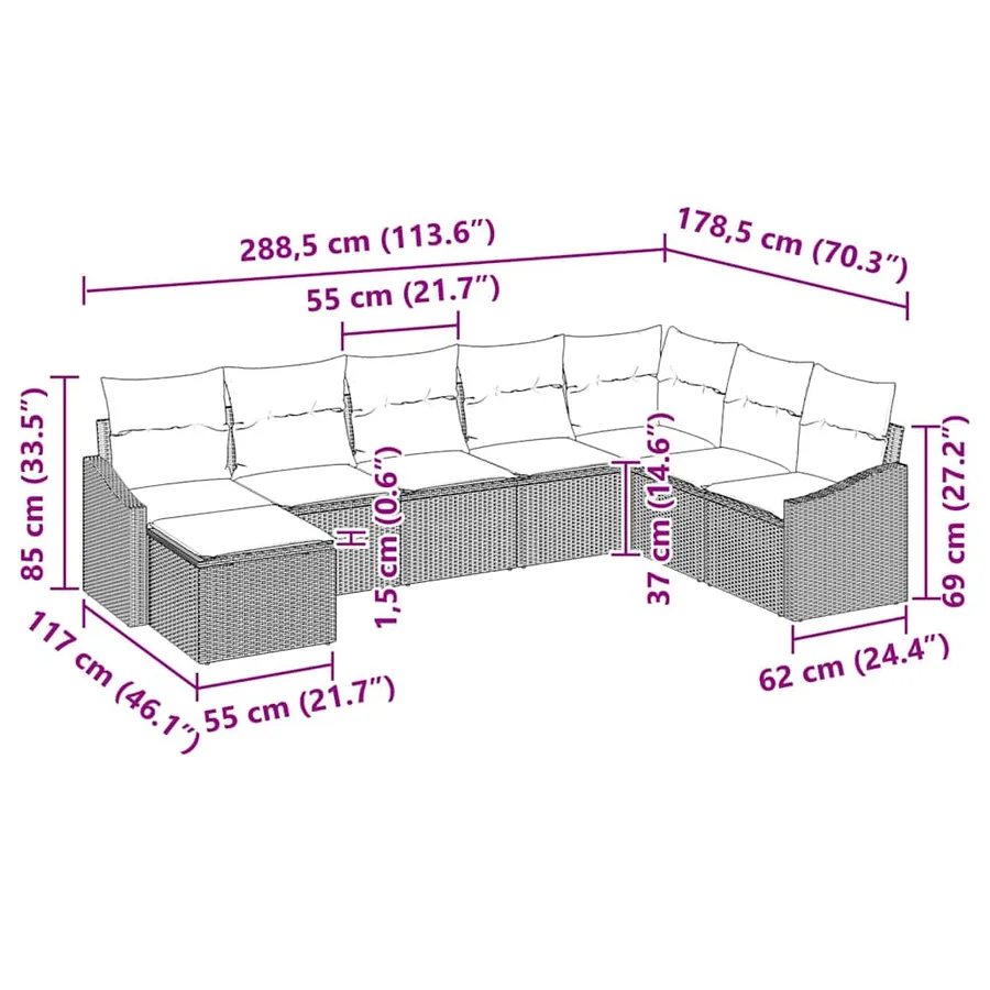 Ensemble de canapé de jardin 8 pcs Gris clair polyrotin - 14