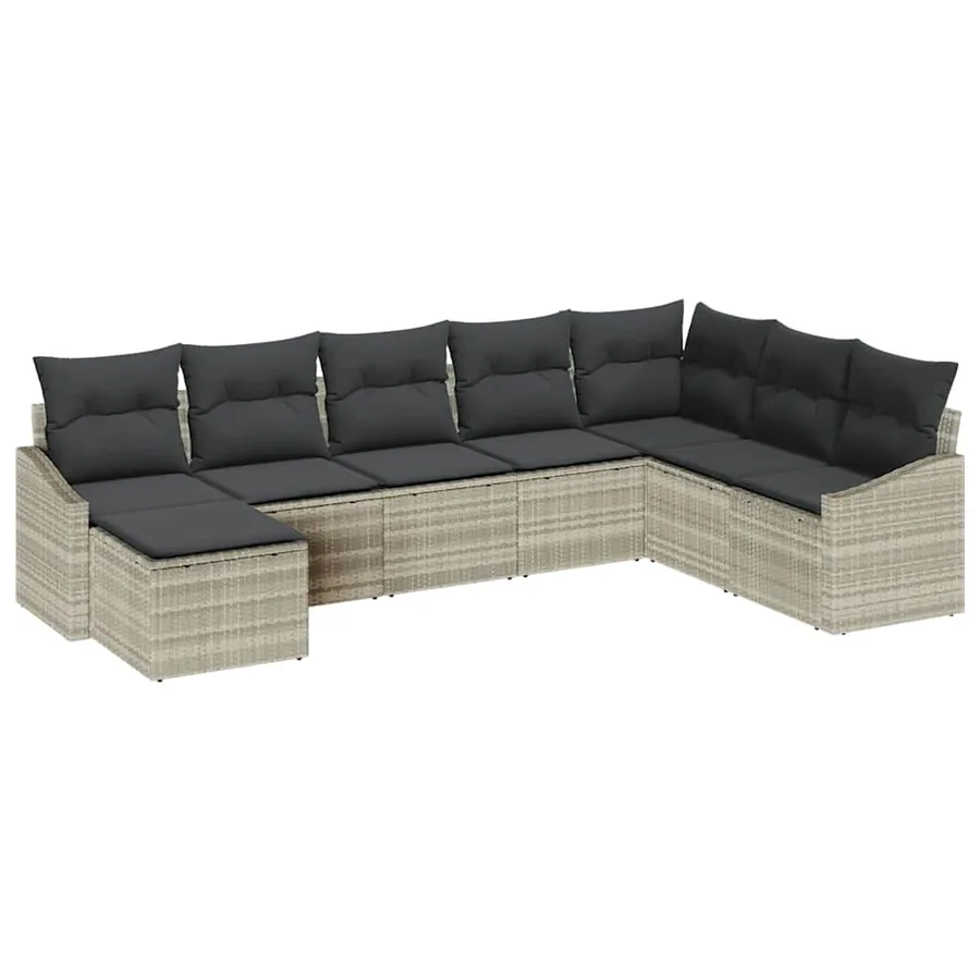 Ensemble de canapé de jardin 8 pcs Gris clair polyrotin - 2