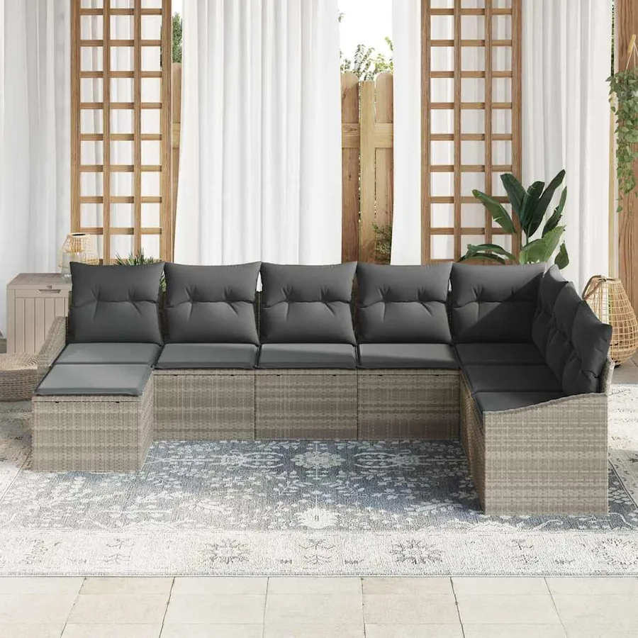 Ensemble de canapé de jardin 8 pcs Gris clair polyrotin - 3
