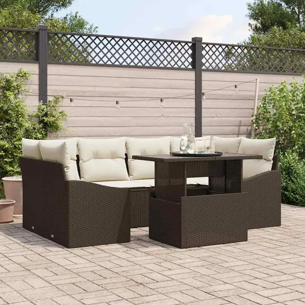 Ensemble de canapé de jardin 7 pcs Marron Poly rotin