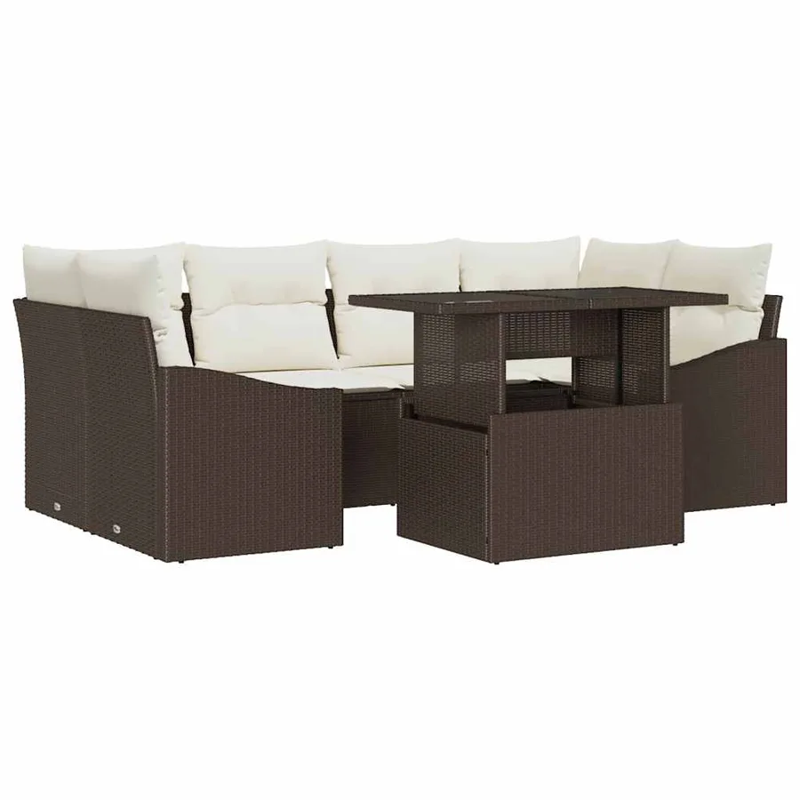 Ensemble de canapé de jardin 7 pcs Marron Poly rotin - 2