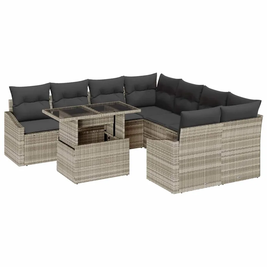 Ensemble de canapé de jardin 9 pcs Gris clair Poly rotin - 2