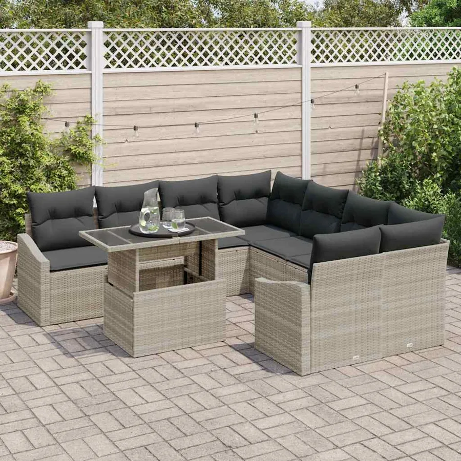 Ensemble de canapé de jardin 9 pcs Gris clair Poly rotin - 3