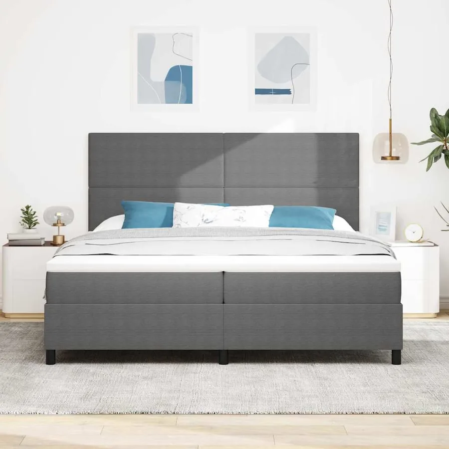 Lit à ressort LED Gris clair et blanc 200 x 200 cm - 4