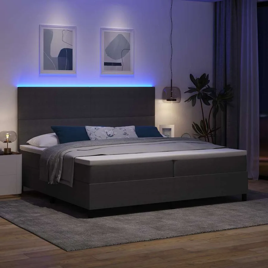 Lit à ressort LED Gris clair et blanc 200 x 200 cm - 5