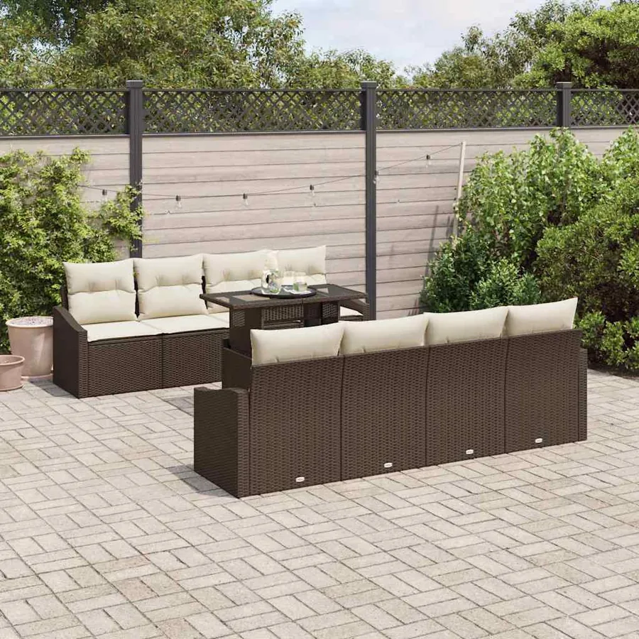 Ensemble de canapé de jardin 9 pcs Marron polyrotin