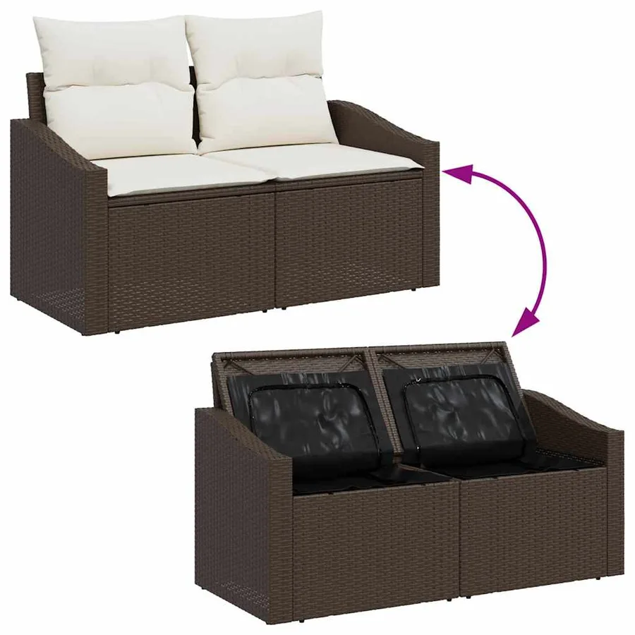 Ensemble de canapé de jardin 9 pcs Marron polyrotin - 10
