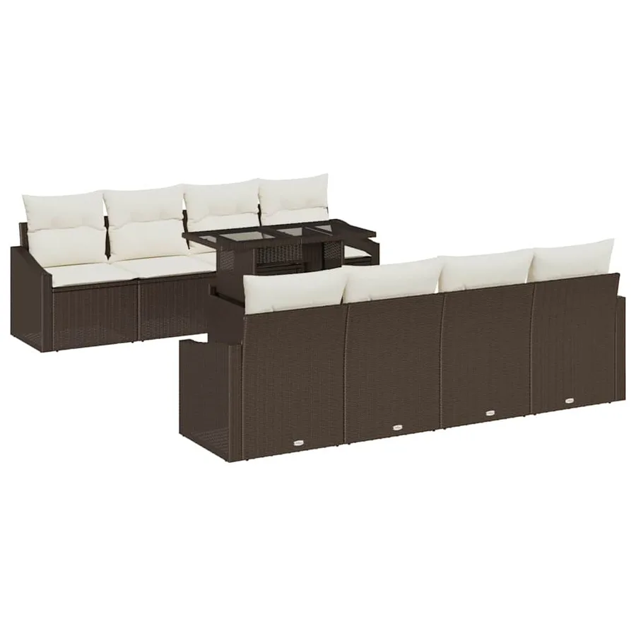 Ensemble de canapé de jardin 9 pcs Marron polyrotin - 2