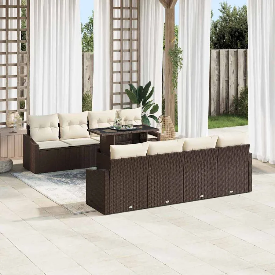 Ensemble de canapé de jardin 9 pcs Marron polyrotin - 3