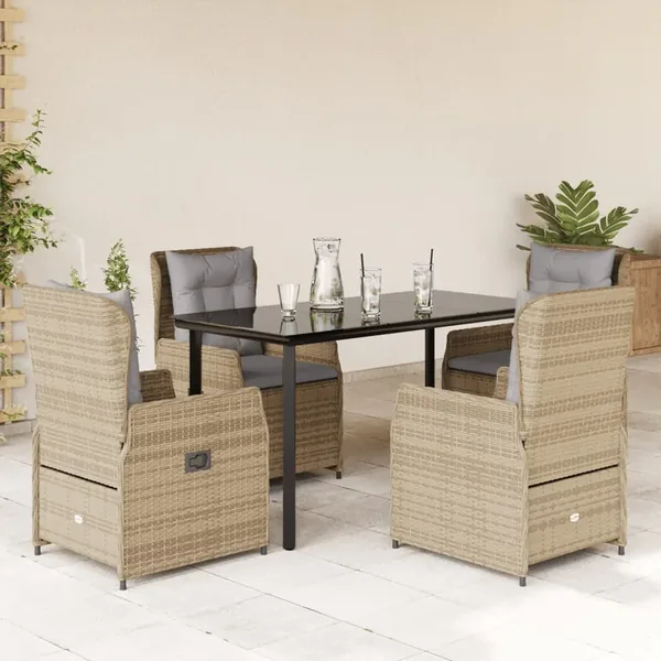 Ensemble à manger de jardin avec coussins 5pcs Beige poly rotin