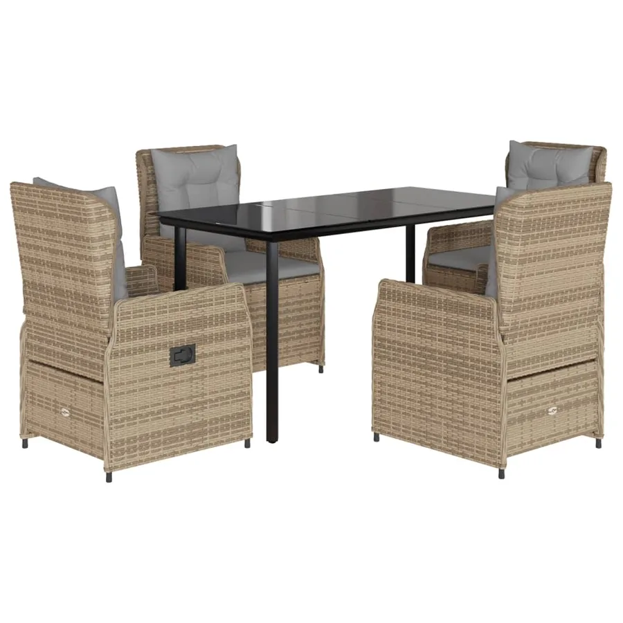 Ensemble à manger de jardin avec coussins 5pcs Beige poly rotin - 2