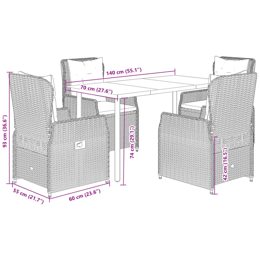 Ensemble à manger de jardin avec coussins 5pcs Beige poly rotin - 8