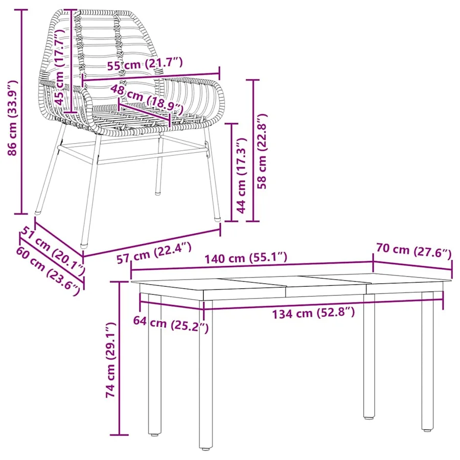 Ensemble à manger jardin 5pcs marron poly rotin verre - 10