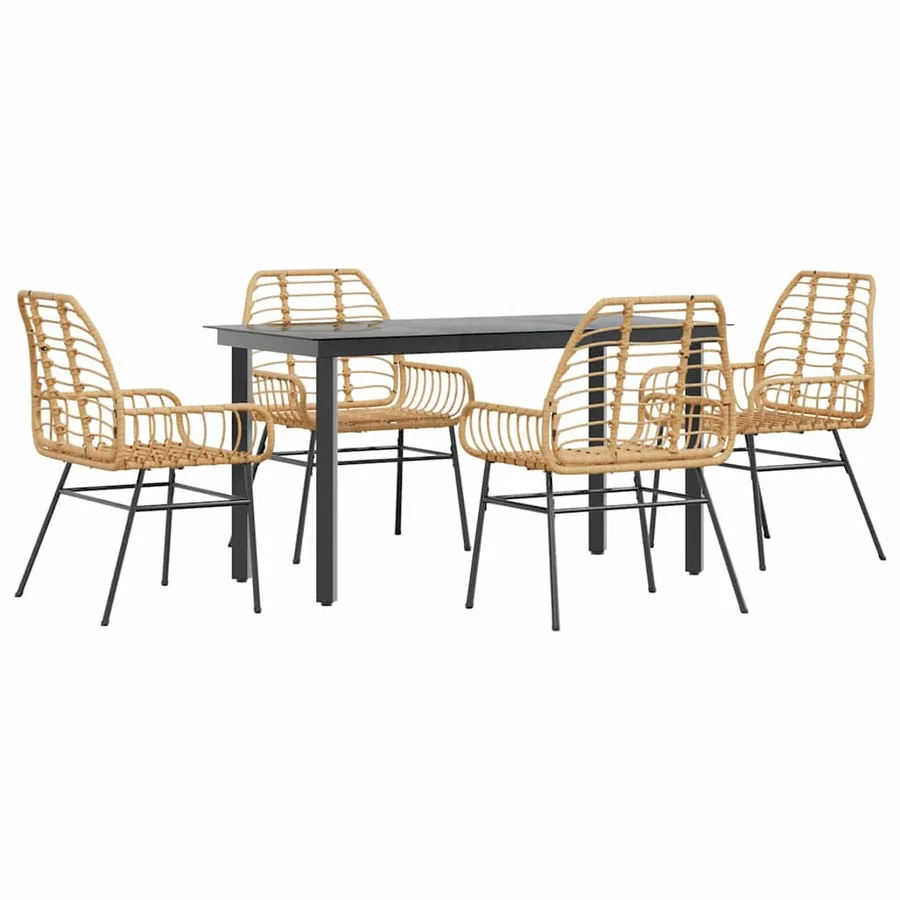 Ensemble à manger jardin 5pcs marron poly rotin verre - 2