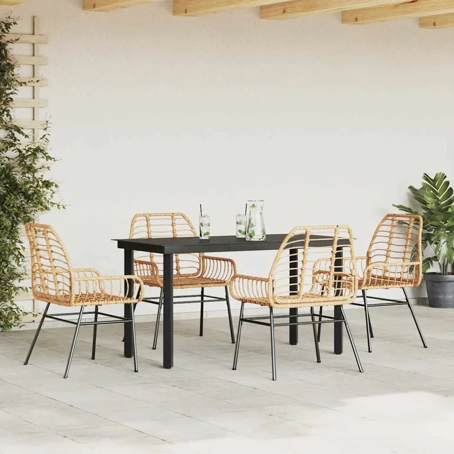 Ensemble à manger jardin 5pcs marron poly rotin verre - 3