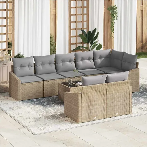 Ensemble de canapé de jardin 9 pcs Beige et Gris clair