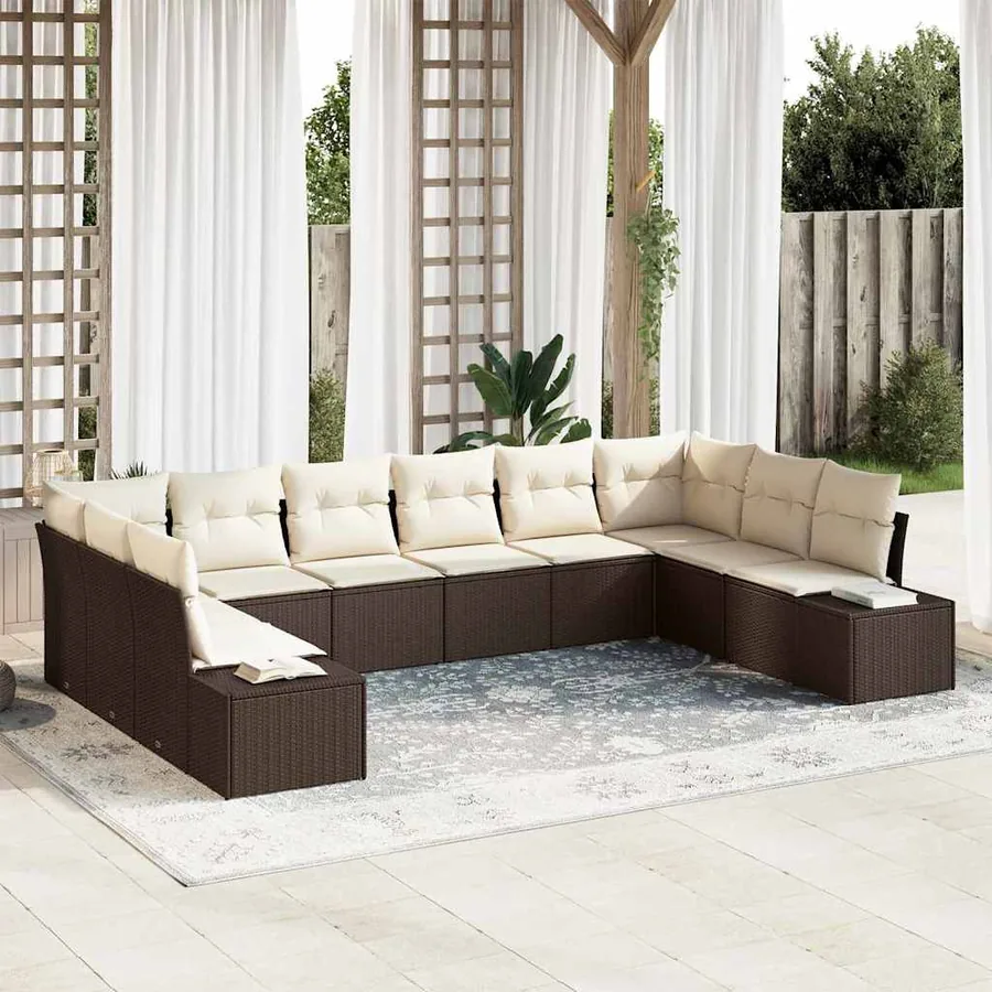 Ensemble de canapé de jardin 10 pcs Marron polyrotin