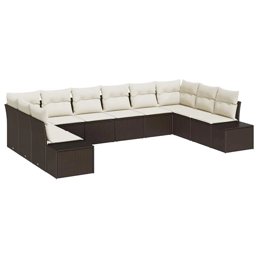 Ensemble de canapé de jardin 10 pcs Marron polyrotin - 2