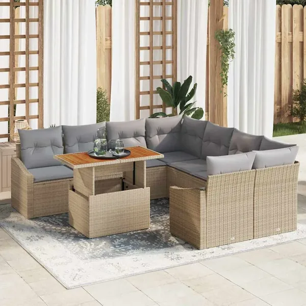 Ensemble de canapé de jardin 9 pcs Beige Poly rotin