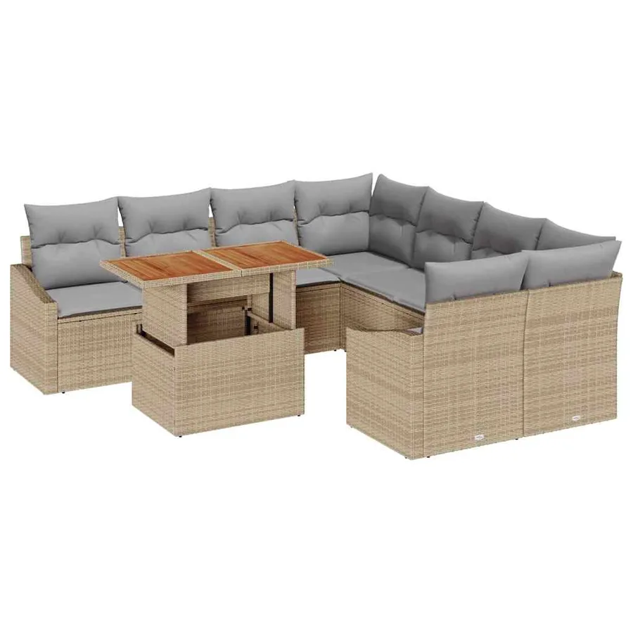 Ensemble de canapé de jardin 9 pcs Beige Poly rotin - 2