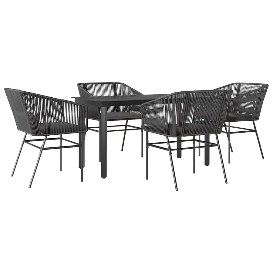 Ensemble à manger de jardin et coussins 5 pcs noir rotin verre - 2