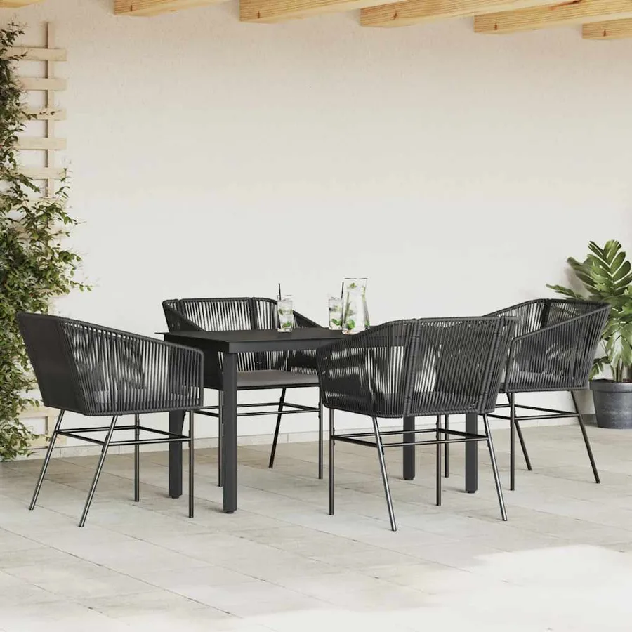 Ensemble à manger de jardin et coussins 5 pcs noir rotin verre - 3
