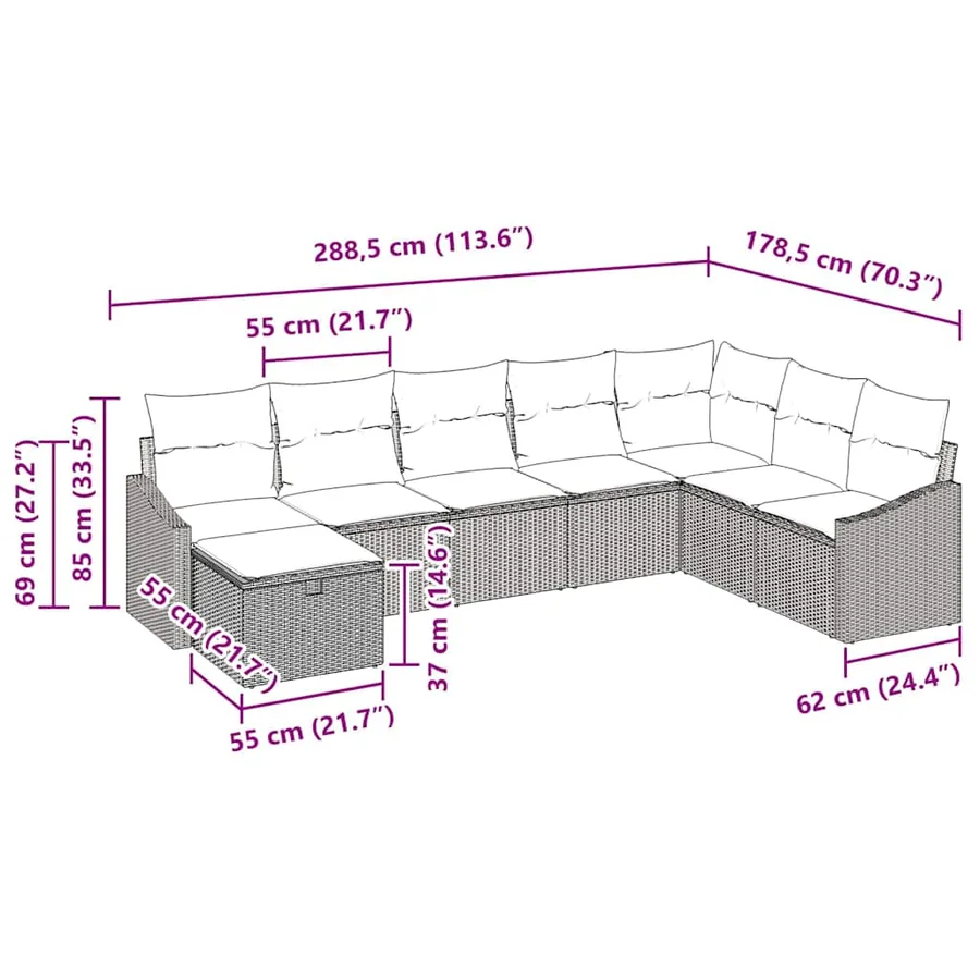 Ensemble de Canapés avec coussin 9 pcs polyrotin - 14