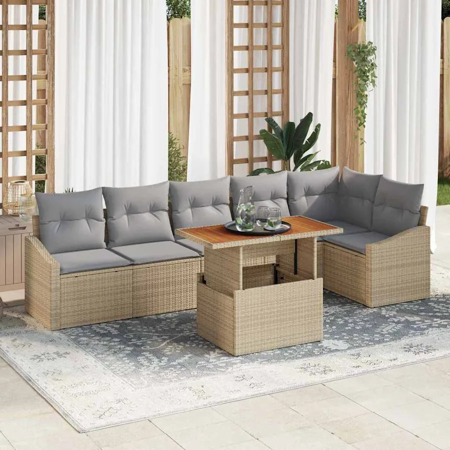 Ensemble de canapé de jardin 7 pcs Beige Poly rotin