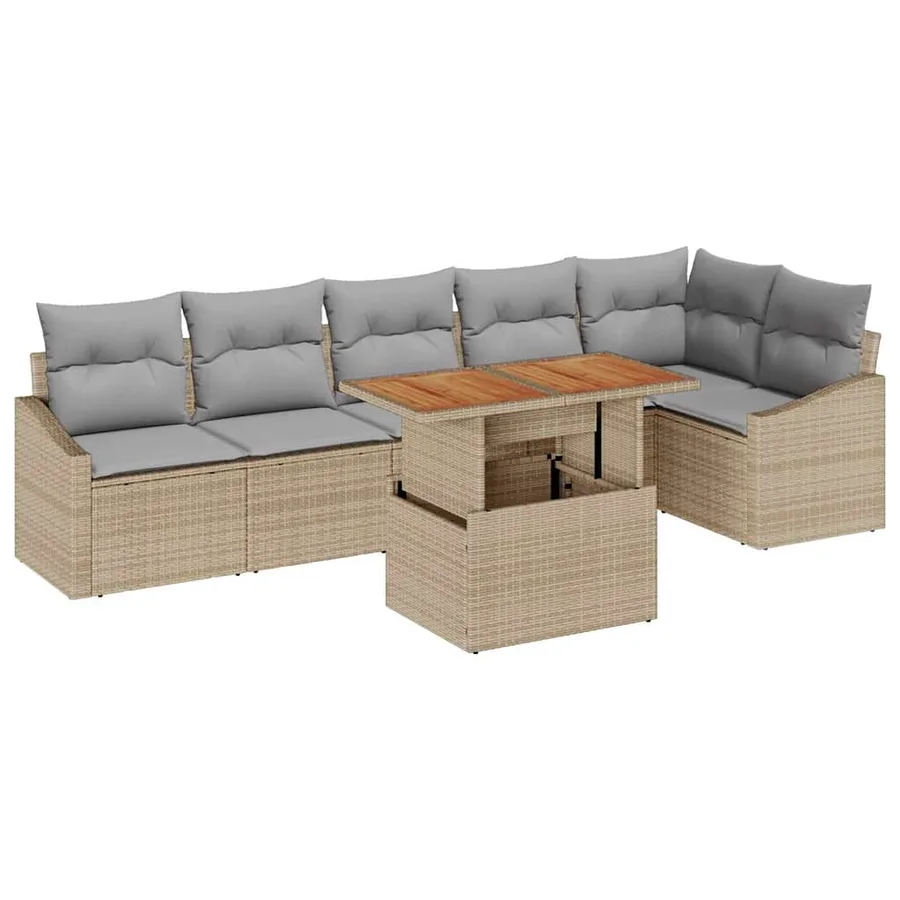 Ensemble de canapé de jardin 7 pcs Beige Poly rotin - 2